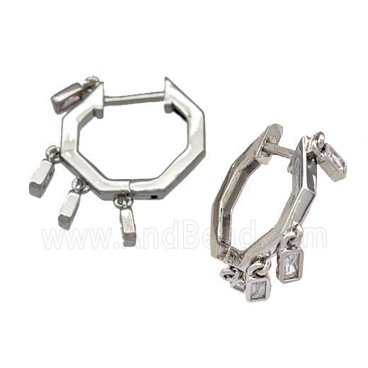 Copper Latchback Earrings Micro Pave Zirconia Platinum Plated