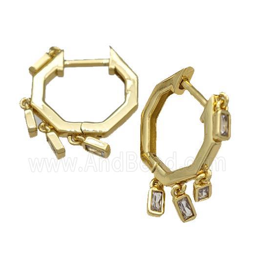 Copper Latchback Earrings Micro Pave Zirconia Gold Plated