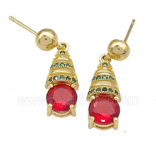 Copper Stud Earrings Micro Pave Crystal Glass Gold Plated