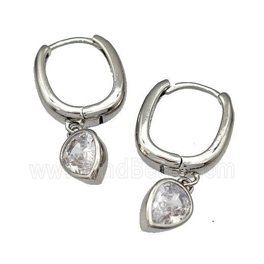 Copper Latchback Earrings Pave Zirconia Heart Platinum Plated