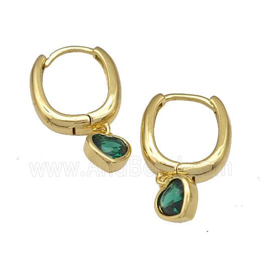 Copper Latchback Earrings Pave Green Zirconia Heart Gold Plated