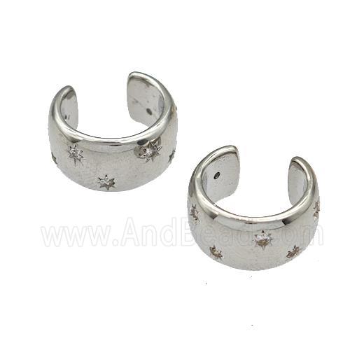 Copper Clip Earrings Micro Pave Zirconia Platinum Plated