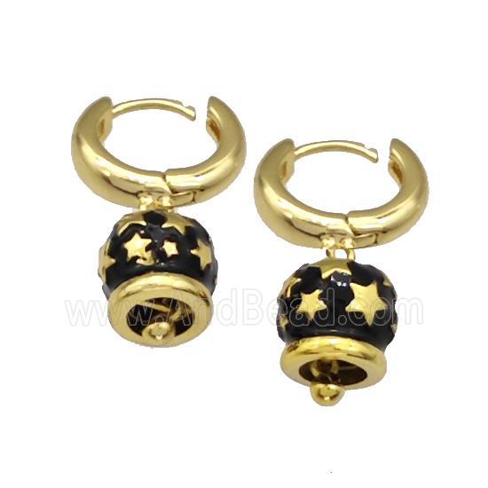 Copper Hoop Earrings With Bell Black Enamel Star Gold Plated