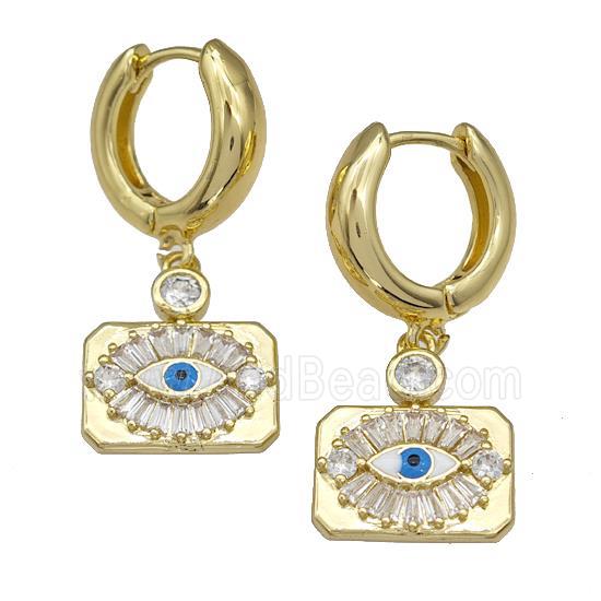 Copper Latchback Earrings With Evil Eye Micro Pave Zirconia Gold Plated