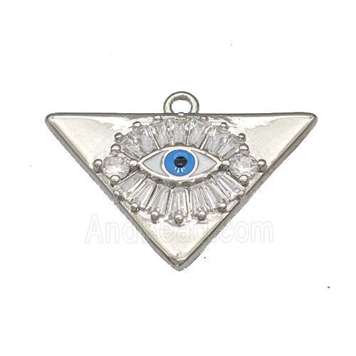 Copper Evil Eye Charms Pendant Micro Pave Zirconia Triangle Platinum Plated