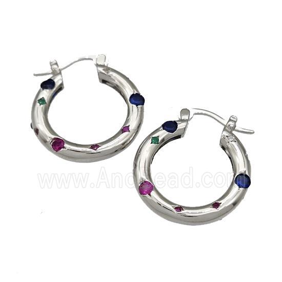 Copper Latchback Earrings Micro Pave Zirconia Platinum Plated