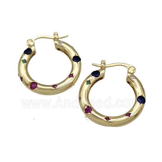 Copper Latchback Earrings Micro Pave Zirconia Gold Plated