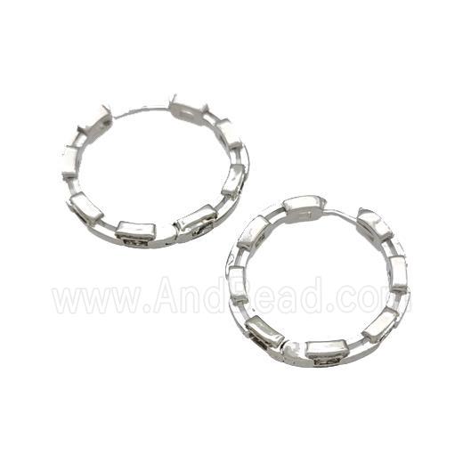 Copper Hoop Earrings Micro Pave Zirconia Platinum Plated