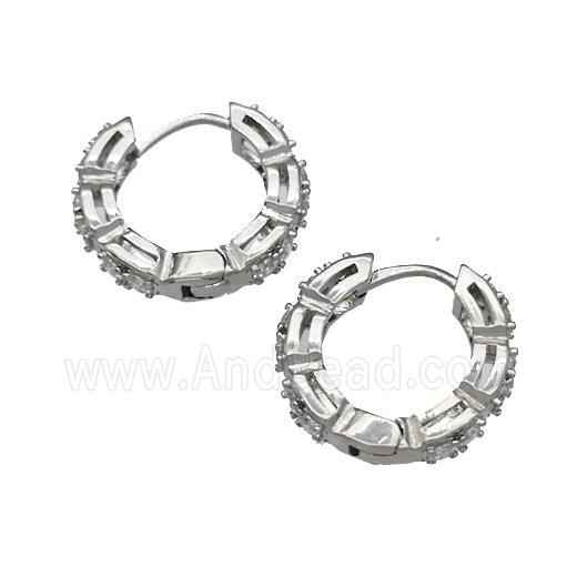 Copper Hoop Earrings Micro Pave Zirconia Platinum Plated