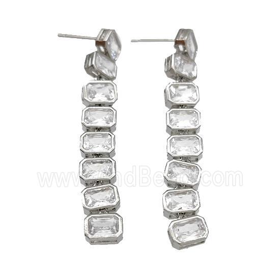 Copper Stud Earrings Micro Pave Zirconia Stick Platinum Plated