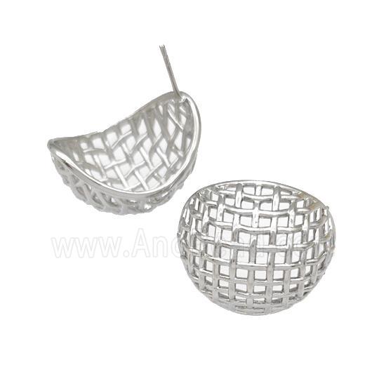 Copper Stud Earrings Hollow Mesh Platinum Plated