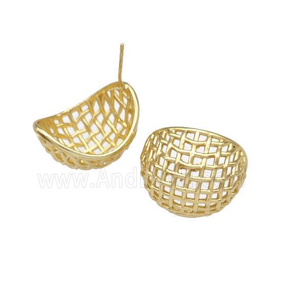 Copper Stud Earrings Hollow Mesh Gold Plated