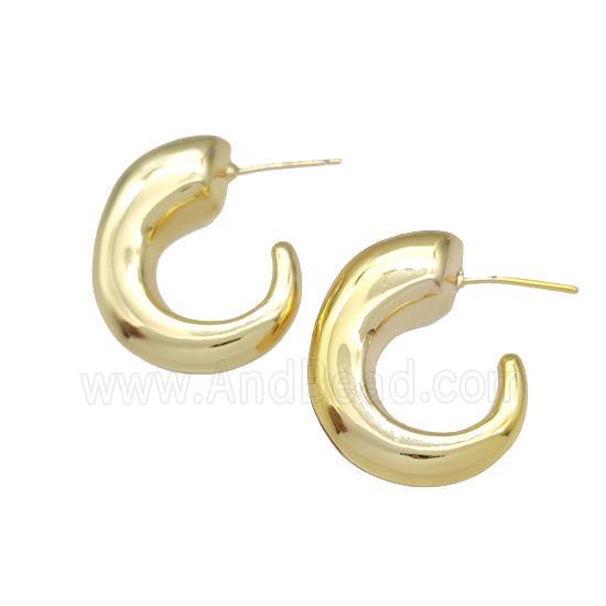 Copper Stud Earrings Hollow C-Shape Gold Plated