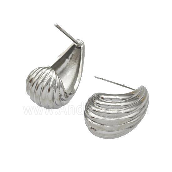 Copper Stud Earrings Teardrop Hollow Platinum Plated