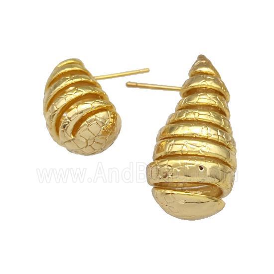 Copper Teardrop Stud Earrings Spiral Hollow Gold Plated