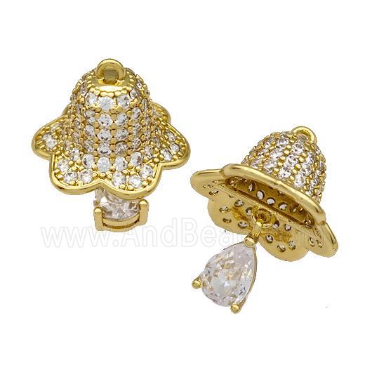 Copper Bell Pendant Micro Pave Zirconia Gold Plated