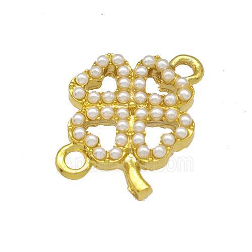 Copper Clover Connector Micro Pave Pearlized Resin Gold Plated