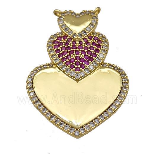Copper Heart Pendant Micro Pave Zirconia 2loops Gold Plated