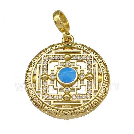 Copper Circle Pendant Micro Pave Zirconia Gold Plated