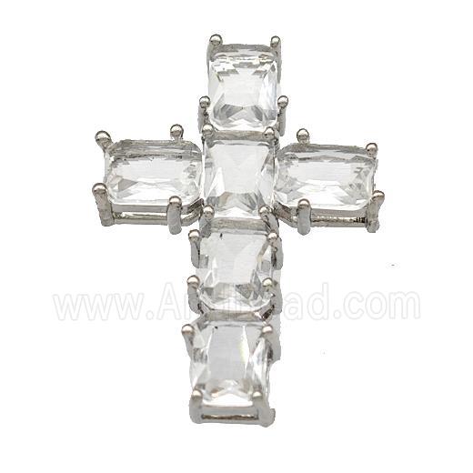 Copper Cross Pendant Micro Pave Crystal Platinum Plated