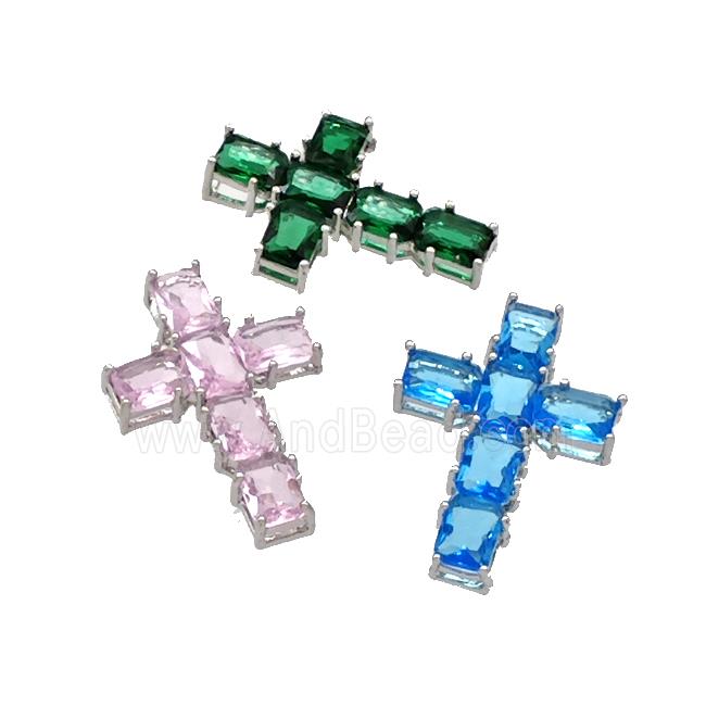 Copper Cross Pendant Micro Pave Crystal Platinum Plated Mixed