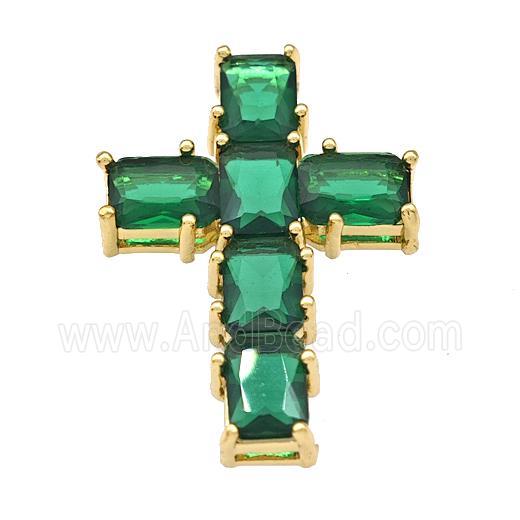 Copper Cross Pendant Micro Pave Green Crystal Gold Plated
