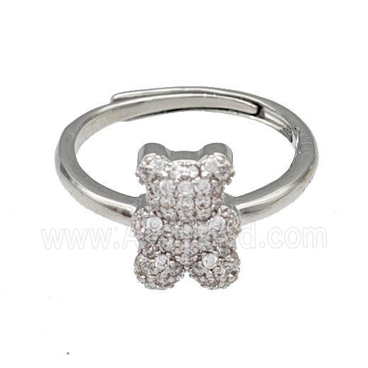 Copper Bear Rings Micro Pave Zirconia Adjustable Platinum Plated