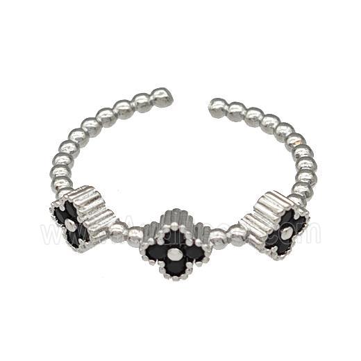 Copper Clover Rings Micro Pave Black Zirconia Platinum Plated