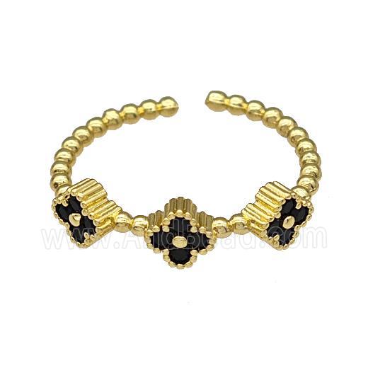 Copper Clover Rings Micro Pave Black Zirconia Gold Plated