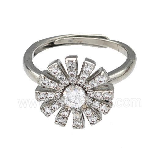 Copper Sun Rings Micro Pave Zirconia Adjustable Platinum Plated