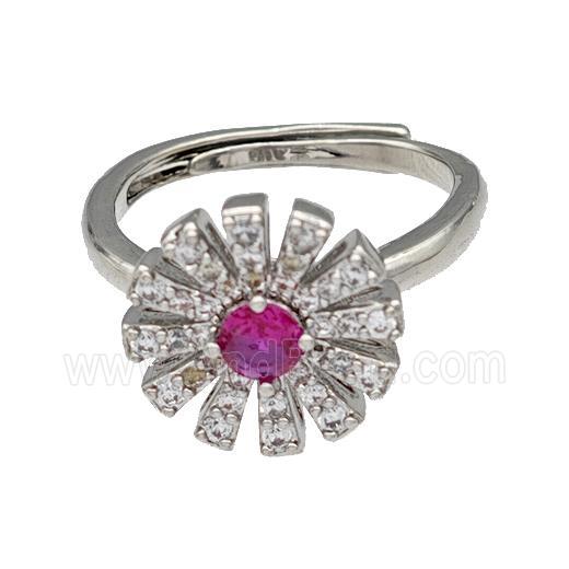 Copper Sun Rings Micro Pave Zirconia Adjustable Platinum Plated