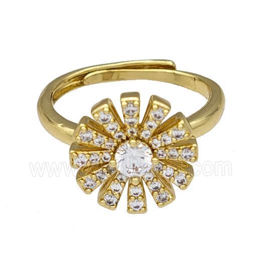 Copper Sun Rings Micro Pave Zirconia Adjustable Gold Plated