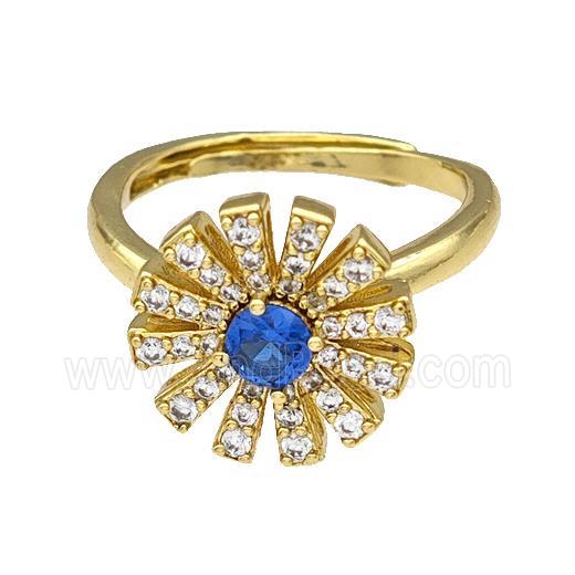 Copper Sun Rings Micro Pave Zirconia Adjustable Gold Plated