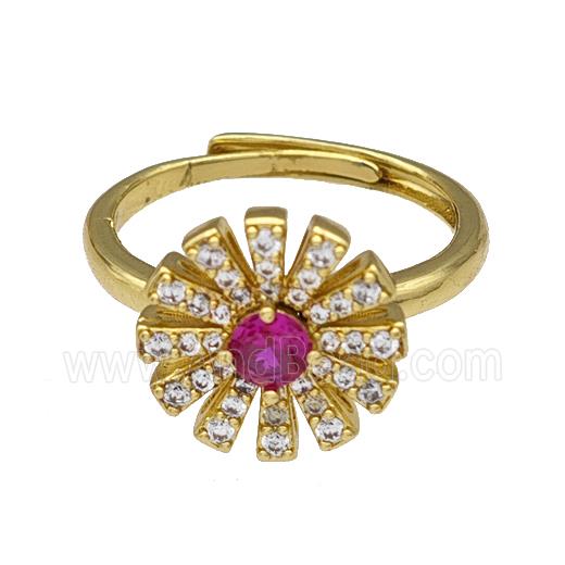 Copper Sun Rings Micro Pave Zirconia Adjustable Gold Plated