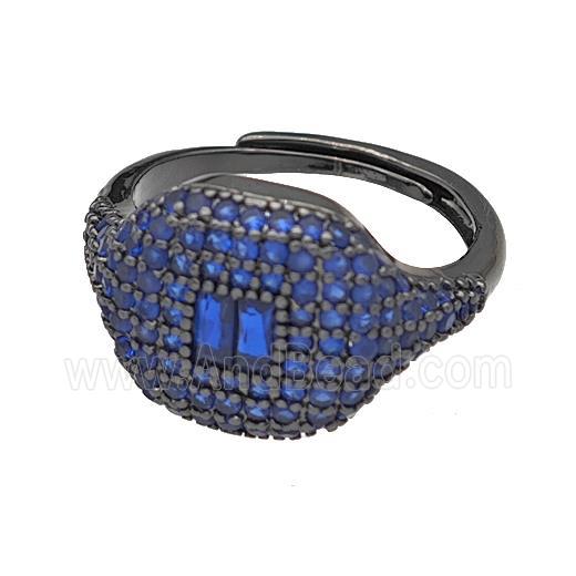 Copper Rings Micro Pave Blue Zirconia Adjustable Black Plated