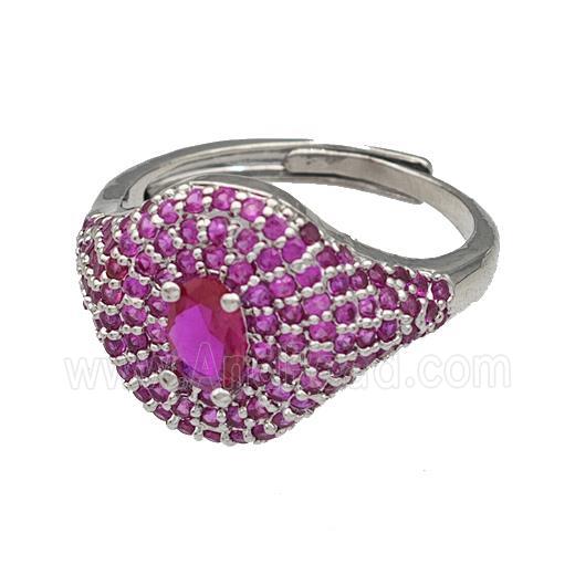 Copper Rings Micro Pave Fuchsia Zirconia Adjustable Platinum Plated