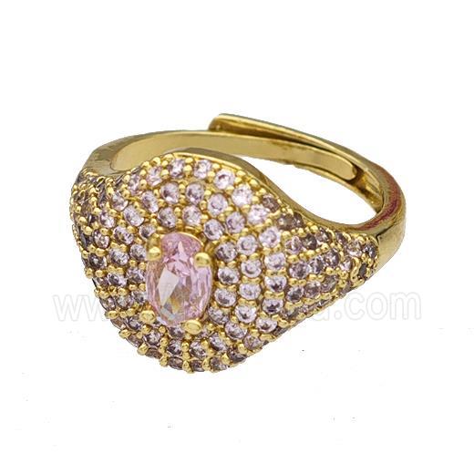 Copper Rings Micro Pave Pink Zirconia Adjustable Gold Plated