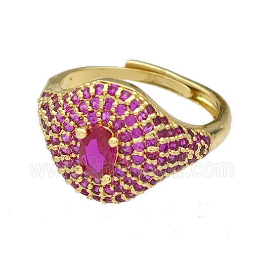 Copper Rings Micro Pave Fuchsia Zirconia Adjustable Gold Plated