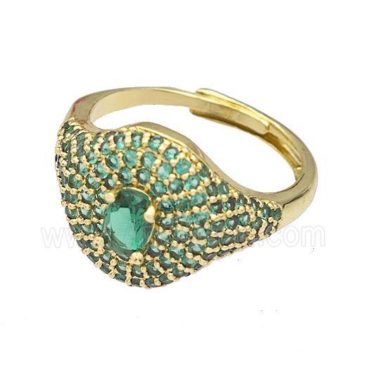 Copper Rings Micro Pave Green Zirconia Adjustable Gold Plated