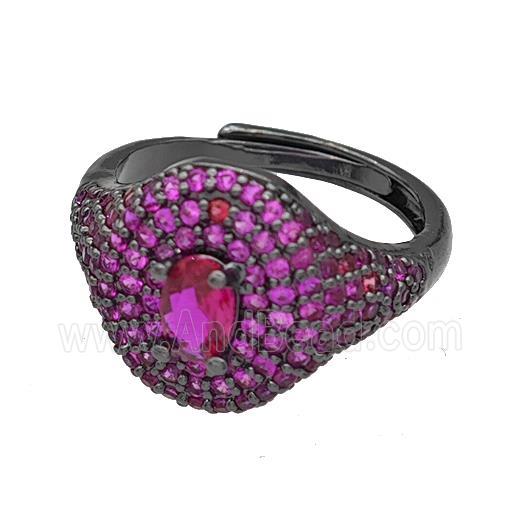 Copper Rings Micro Pave Fuchsia Zirconia Adjustable Black Plated