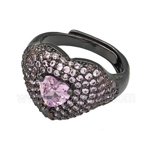 Copper Heart Rings Micro Pave Zirconia Adjustable Black Plated