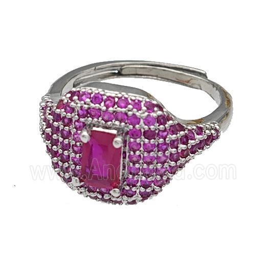 Copper Rings Micro Pave Fuchsia Zirconia Adjustable Platinum Plated