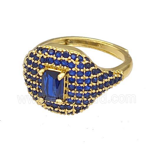 Copper Rings Micro Pave Blue Zirconia Adjustable Gold Plated