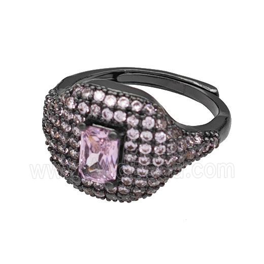 Copper Rings Micro Pave Pink Zirconia Adjustable Black Plated