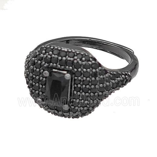 Copper Rings Micro Pave Black Zirconia Adjustable Black Plated