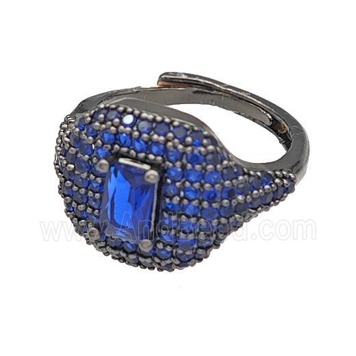 Copper Rings Micro Pave Blue Zirconia Adjustable Black Plated