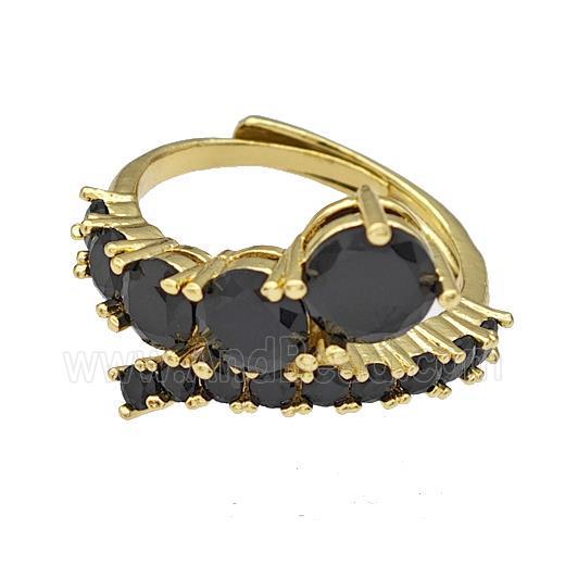 Copper Rings Micro Pave Black Zirconia Adjustable Gold Plated