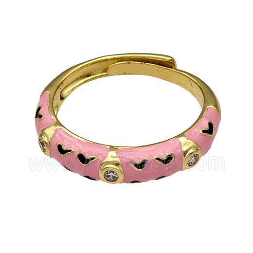 Copper Rings Pave Zircon Pink Enamel Adjustable Gold Plated