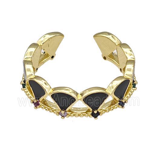 Copper Rings Pave Zircon Black Enamel Adjustable Gold Plated