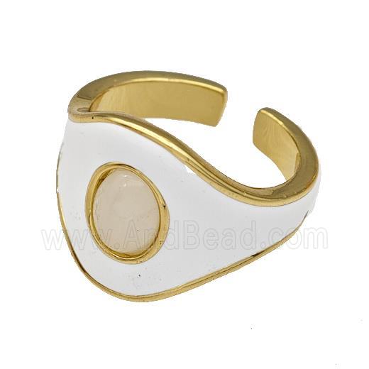 Copper Rings White Enamel Gold Plated
